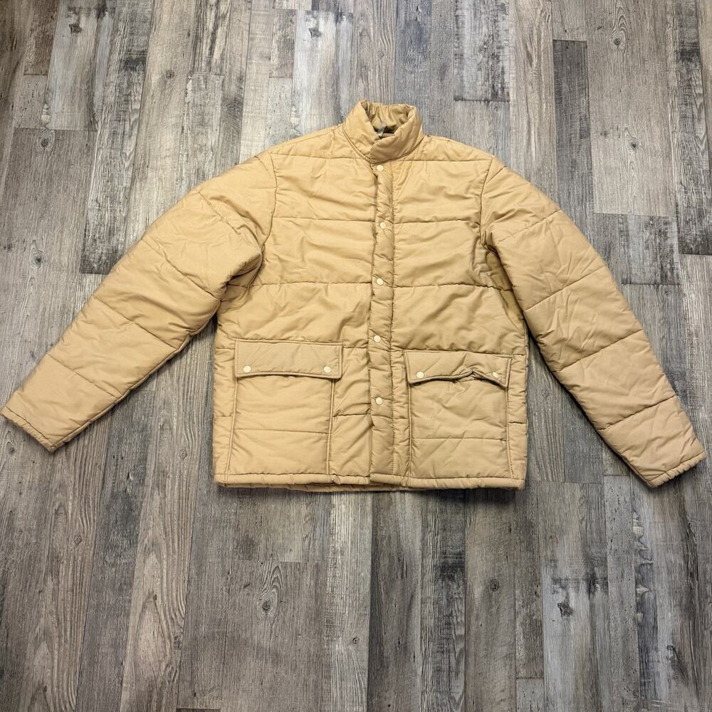 Vintage 70s Puffer Coat Mens Size XL Beige Full Zip Snap Jacket Sportswear READ